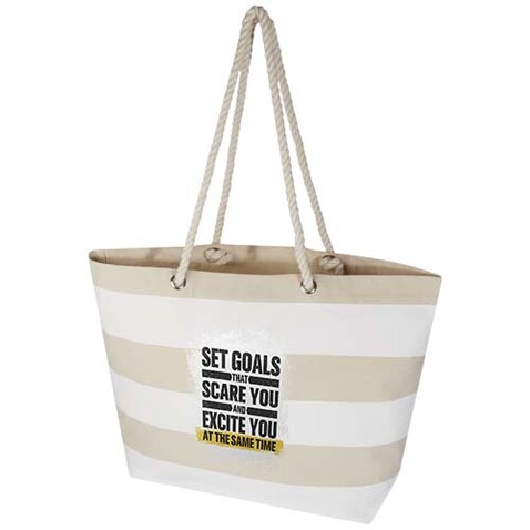 Florida 270 g/m² Strandtragetasche aus recyceltem GRS-Material, natur, weiss bedrucken, Art.-Nr. 12074401