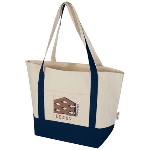 Sam 320 g/m² Tragetasche aus GRS recycelter Baumwolle, navy, natur bedrucken, Art.-Nr. 12074955