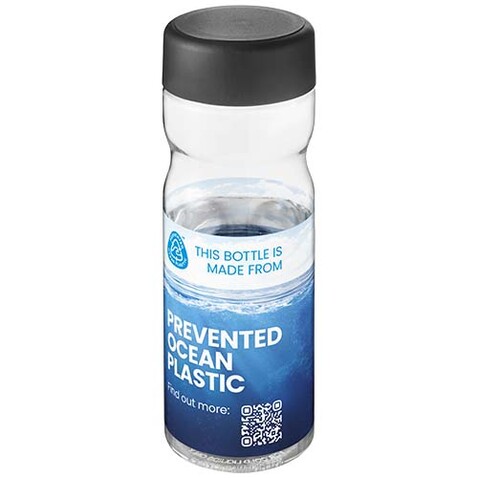 H2O Active® Eco Base 650 ml Sportflasche mit Drehdeckel, transparent, schwarz bedrucken, Art.-Nr. 21043591