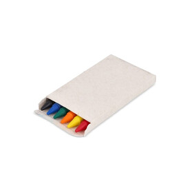 6 Wachsmalstifte in einer Schachtel aus recyceltem Milchkarton - Ecru bedrucken, Art.-Nr. LT91523-N0054
