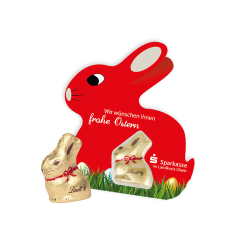 SCHOKOKARTE MIT LINDT GOLDHASE bedrucken, Art.-Nr. 94571