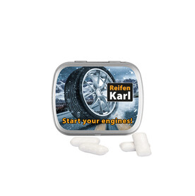 Klappdose, matt-silber, KoRo Menthol Kaugummi bedrucken, Art.-Nr. 1015.00069 Klappdose, matt-silber, KoRo Menthol Kaugummi bedrucken, Art.-Nr. 1015.00069