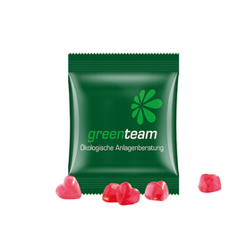 Minitüte,10 g, kompostierbare Folie weiß, Trolli Fruchtgummi Herz rot bedrucken, Art.-Nr. 1021.00192 Minitüte,10 g, kompostierbare Folie weiß, Trolli Fruchtgummi Herz rot bedrucken, Art.-Nr. 1021.00192