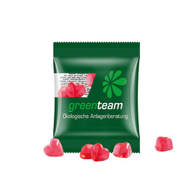 Minitüte,15 g, kompostierbare Folie transparent, Trolli Fruchtgummi Herz rot bedrucken, Art.-Nr. 1021.00251 Minitüte,15 g, kompostierbare Folie transparent, Trolli Fruchtgummi Herz rot bedrucken, Art.-Nr. 1021.00251