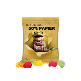 Minitüte, 10 g, Papierfolie weiß, Trolli Fruchtgummi Auto-Mischung bedrucken, Art.-Nr. 1021.00442