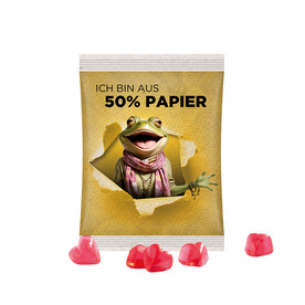 Maxitüte, Folie mit ca. 50% Papieranteil, weiß, Trolli Fruchtgummi Herz, rot bedrucken, Art.-Nr. 1024.00058