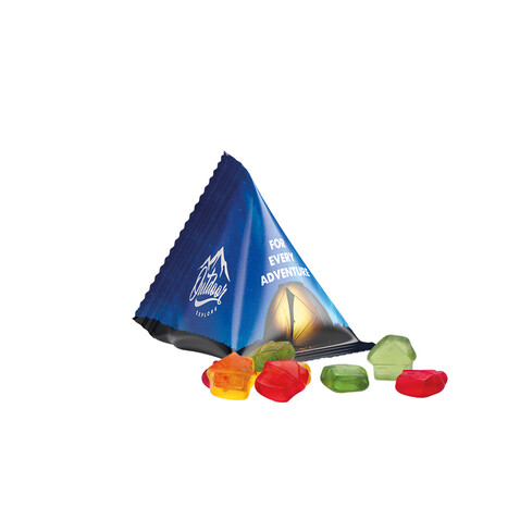 Fruchtgummi Tetraeder, Folie weiß, Trolli Fruchtgummi Haus bedrucken, Art.-Nr. 1027.00038