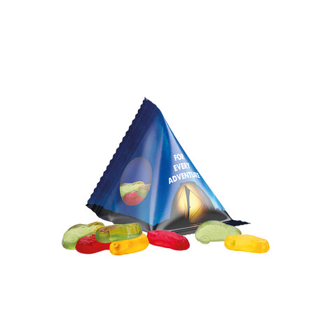 Fruchtgummi Tetraeder, Folie transparent, Trolli Fruchtgummi Autos bedrucken, Art.-Nr. 1027.00050