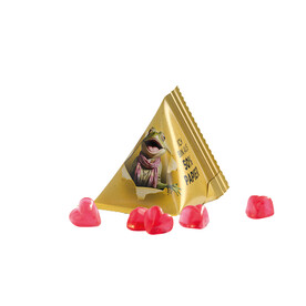 Fruchtgummi Tetraeder, Papierfolie weiß, Trolli Fruchtgummi Herz rot bedrucken, Art.-Nr. 1027.00066