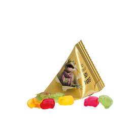 Fruchtgummi Tetraeder, Papierfolie weiß, Trolli Fruchtgummi Auto-Mischung bedrucken, Art.-Nr. 1027.00074