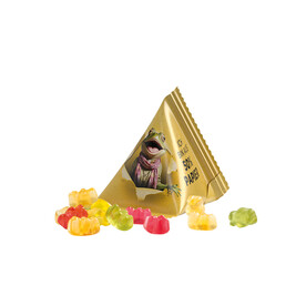 Fruchtgummi Tetraeder, Papierfolie weiß, Trolli Premium Bärchen, bedrucken, Art.-Nr. 1027.00076