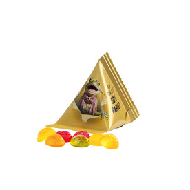 Fruchtgummi Tetraeder, Papierfolie weiß, Trolli Fruchtgummi Fußbälle bedrucken, Art.-Nr. 1027.00084