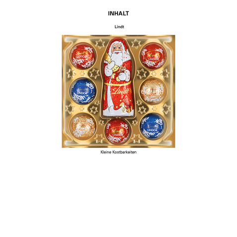 Lindt Präsent im Werbeschuber, Kleine Kostbarkeiten Santa bedrucken, Art.-Nr. 1057.00005