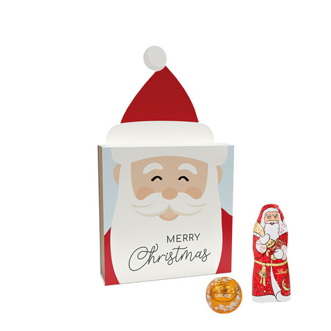 Lindt Präsent im Werbeschuber &quot;Weihnachtsmütze&quot;, Kleine Kostbarkeiten Santa bedrucken, Art.-Nr. 1057.00015