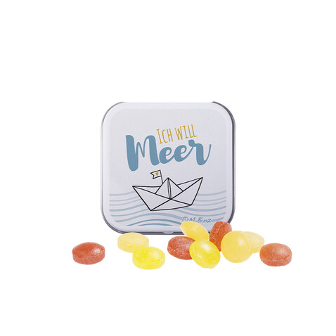 Dose Quadratisch, Mini Bonbons Fruchtmix bedrucken, Art.-Nr. 1117.00014