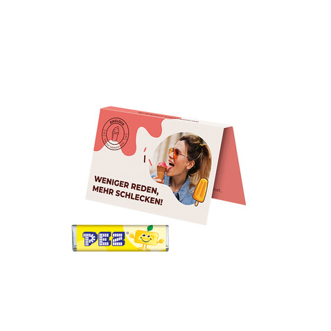 Werbekarte Visitenkartenformat, PEZ Bonbonriegel Zitrone bedrucken, Art.-Nr. 1145.00026