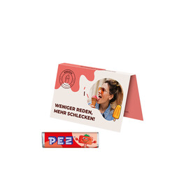 Werbekarte Visitenkartenformat, PEZ Bonbonriegel Erdbeere bedrucken, Art.-Nr. 1145.00028