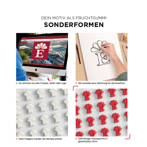 Minitüte Sonderform, 15 g, Folie kompostierbar weiß, Fruchtgummi 10 % Fruchtsaftanteil bedrucken, Art.-Nr. 1159.00283