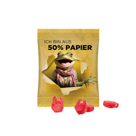 Minitüte Sonderform, 10 g, Folie mit ca. 50% Papieranteil, weiß, Fruchtgummi , 10 % Fruchtsaftanteil bedrucken, Art.-Nr. 1159.00294