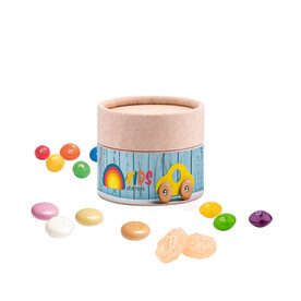 Papierdose Eco Mini mit Werbeetikett, verschiedene Füllungen lieferbar bedrucken, Art.-Nr. 1190.gp