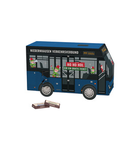 Adventskalender Bus, Sarotti Schokotäfelchen bedrucken, Art.-Nr. 1275.00001 Adventskalender Bus, Sarotti Schokotäfelchen bedrucken, Art.-Nr. 1275.00001