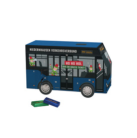 Adventskalender Bus, Lindt Schokotäfelchen bedrucken, Art.-Nr. 1275.00002 Adventskalender Bus, Lindt Schokotäfelchen bedrucken, Art.-Nr. 1275.00002