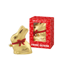 LINDT GOLDHASE IN WERBEKARTONAGE, 50 g bedrucken, Art.-Nr. 94538