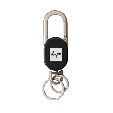 Schlüsselanhänger Keyfinder mit weltweiter Ortung und USB-C schwarz, grau bedrucken, Art.-Nr. P301.6301