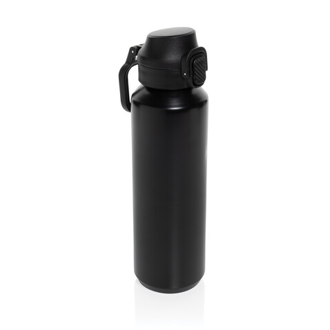 Via RCS Re-Steel Sportflasche mit Verschluss, 600ml schwarz bedrucken, Art.-Nr. P437.5001