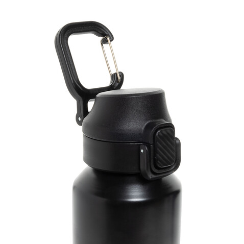 Via RCS Re-Steel Sportflasche mit Verschluss, 600ml schwarz bedrucken, Art.-Nr. P437.5001