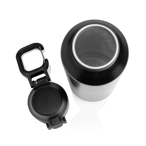 Via RCS Re-Steel Sportflasche mit Verschluss, 600ml schwarz bedrucken, Art.-Nr. P437.5001