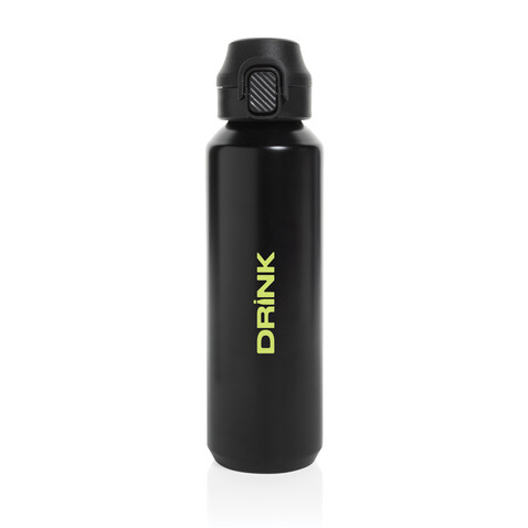 Via RCS Re-Steel Sportflasche mit Verschluss, 600ml schwarz bedrucken, Art.-Nr. P437.5001