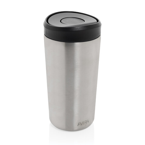 Avira Alix Klickbecher aus RCS rec. Stahl 400ml silber bedrucken, Art.-Nr. P438.1002