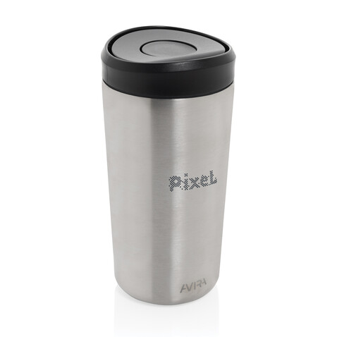 Avira Alix Klickbecher aus RCS rec. Stahl 400ml silber bedrucken, Art.-Nr. P438.1002