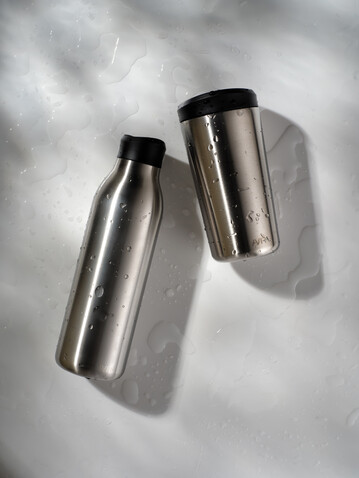 Avira Alix Klickbecher aus RCS rec. Stahl 400ml silber bedrucken, Art.-Nr. P438.1002