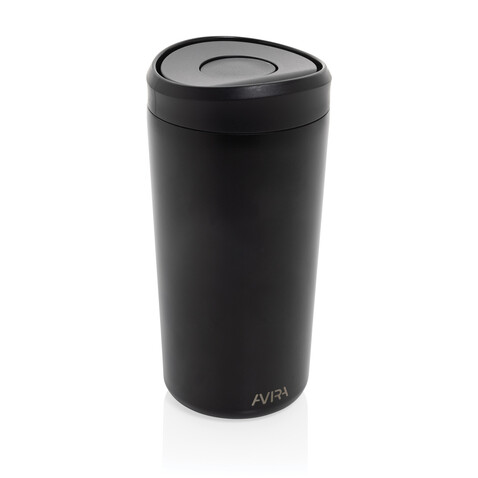 Avira Alix Klickbecher aus RCS rec. Stahl 400ml schwarz bedrucken, Art.-Nr. P438.1001