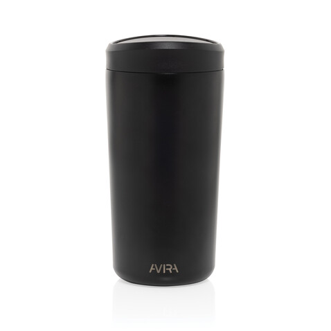 Avira Alix Klickbecher aus RCS rec. Stahl 400ml schwarz bedrucken, Art.-Nr. P438.1001