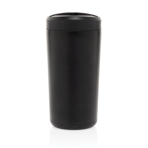 Avira Alix Klickbecher aus RCS rec. Stahl 400ml schwarz bedrucken, Art.-Nr. P438.1001