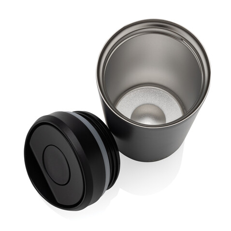 Avira Alix Klickbecher aus RCS rec. Stahl 400ml schwarz bedrucken, Art.-Nr. P438.1001