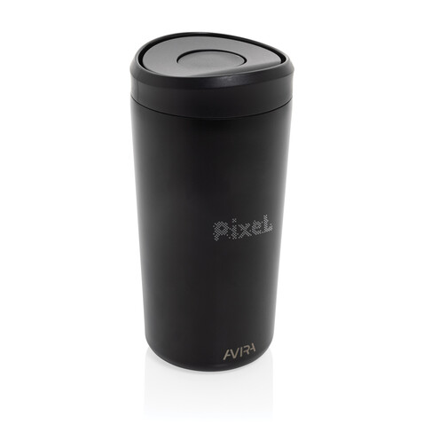 Avira Alix Klickbecher aus RCS rec. Stahl 400ml schwarz bedrucken, Art.-Nr. P438.1001
