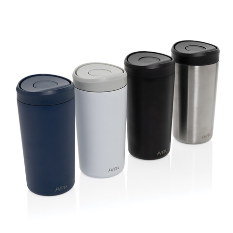 Avira Alix Klickbecher aus RCS rec. Stahl 400ml schwarz bedrucken, Art.-Nr. P438.1001