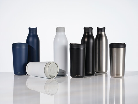 Avira Alix Klickbecher aus RCS rec. Stahl 400ml schwarz bedrucken, Art.-Nr. P438.1001