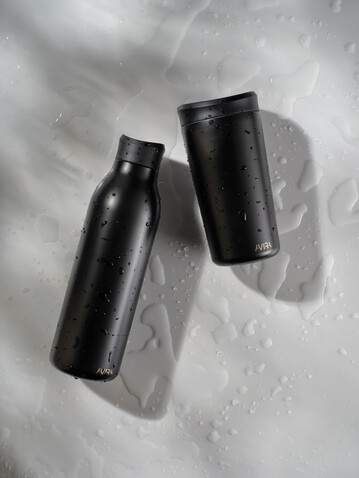 Avira Alix Klickbecher aus RCS rec. Stahl 400ml schwarz bedrucken, Art.-Nr. P438.1001