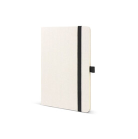Notizbuch aus recycelter Baumwolle &amp;amp; R-PET A5 - Beige/Schwarz bedrucken, Art.-Nr. LT92079-N5502