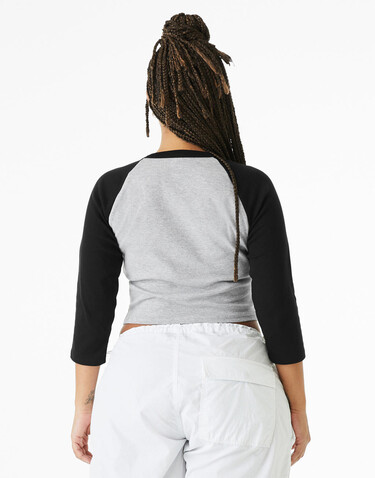 Bella Women`s Micro Rib 3/4 Raglan Baby Tee, White/Navy, 2XL bedrucken, Art.-Nr. 028060527