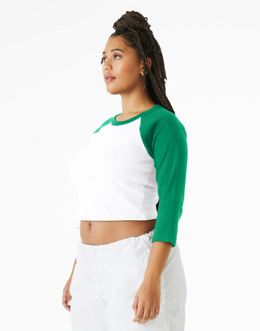 Bella Women`s Micro Rib 3/4 Raglan Baby Tee, White/Navy, 2XL bedrucken, Art.-Nr. 028060527