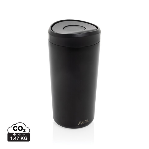 Avira Alix Klickbecher aus RCS rec. Stahl 400ml schwarz bedrucken, Art.-Nr. P438.1001