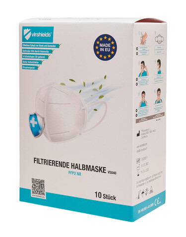 Virshields FFP2 Filtering Half Mask 5 Layers, White, One Size bedrucken, Art.-Nr. 993630000