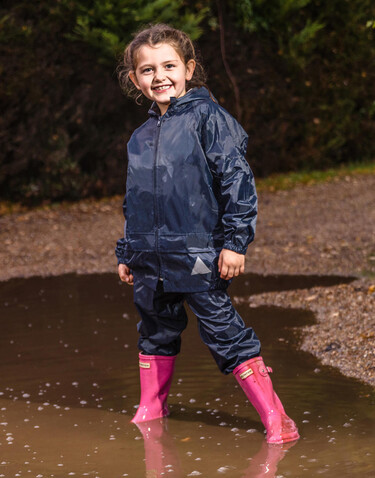 Result Junior Waterproof Jacket/Trouser Set, Navy, XS (3-4/104) bedrucken, Art.-Nr. 998332003