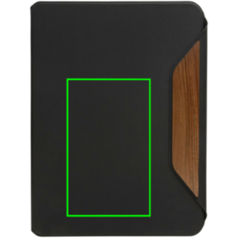 Teri AWARE™ A4 Portfolio aus RPET und Walnuss schwarz bedrucken, Art.-Nr. P774.6501